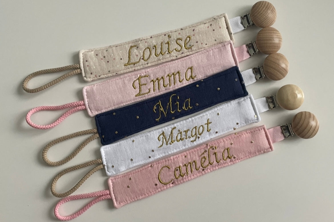 Attache tétine / Attache tétine brodé / Attache tétine personnalisé / Attache tétine personnalisable en broderie